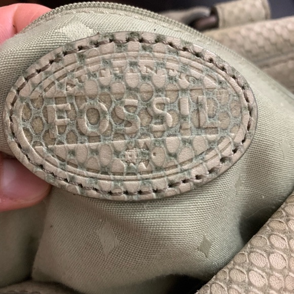 FOSSIL COWHIDE SNAKESKIN EMBOSSED MARLOW SATCHEL BAG TAUPE TAN NUDE - Picture 5 of 7